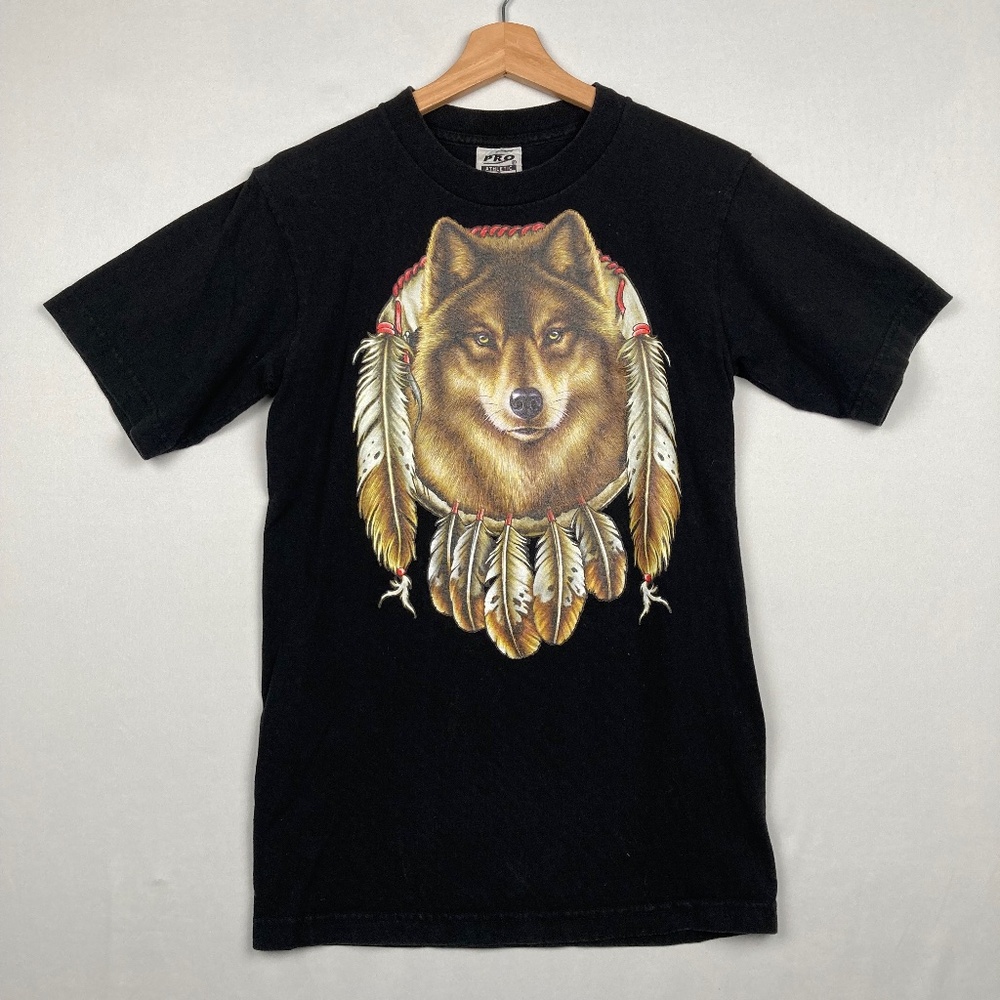 Vintage American Wilderness Wolf T Shirt Size Small Short Sleeve Nature Tee Y2K